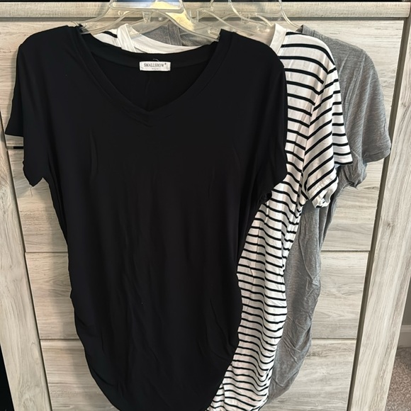 Three (3) Women's V Neck Maternity Clothes Tops Side Ruched Pregnancy T Shirt - Picture 1 of 12